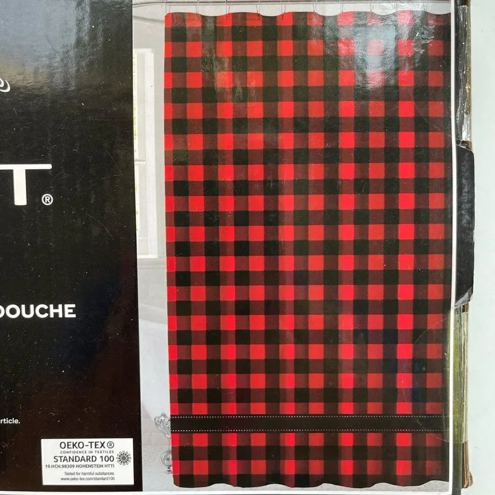Scout Brand Red Black Buffalo Plaid Shower Curtain NWT